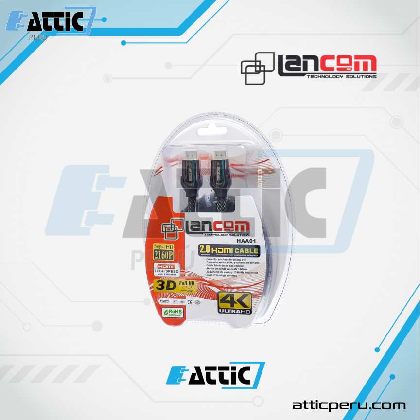 Cable HDMI 2.0 LANCOM 3m con Ferrita y Malla Negra ZZ-HAA01-3M
