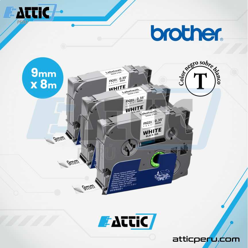 Cinta Compatible BROTHER 9mm x 8m Negro sobre Blanco TZc-FX221