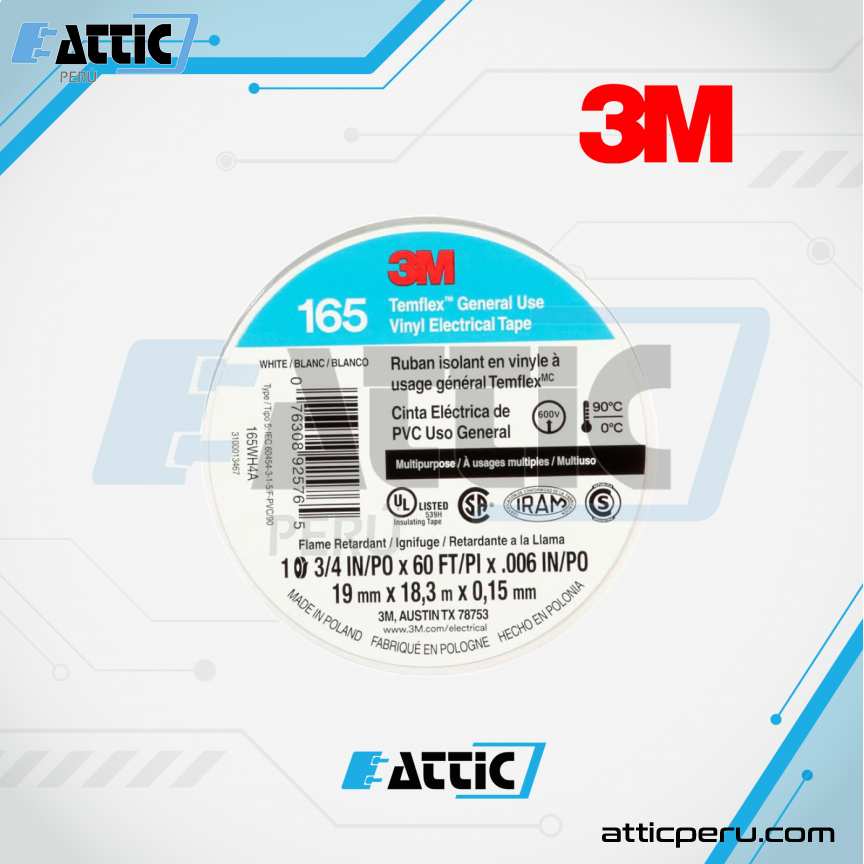Cinta Aislante 3M TEMFLEX 165 Blanca de PVC