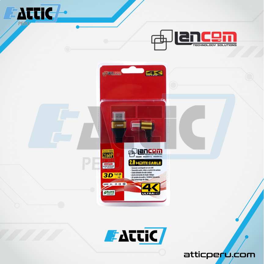 Cable HDMI 2.0 en Codo Slim LANCOM 2m ZZ-HAA90-1L2