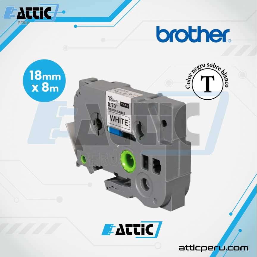 Cinta Compatible BROTHER 18mm x 8m Negro sobre Blanco TZc-FX241