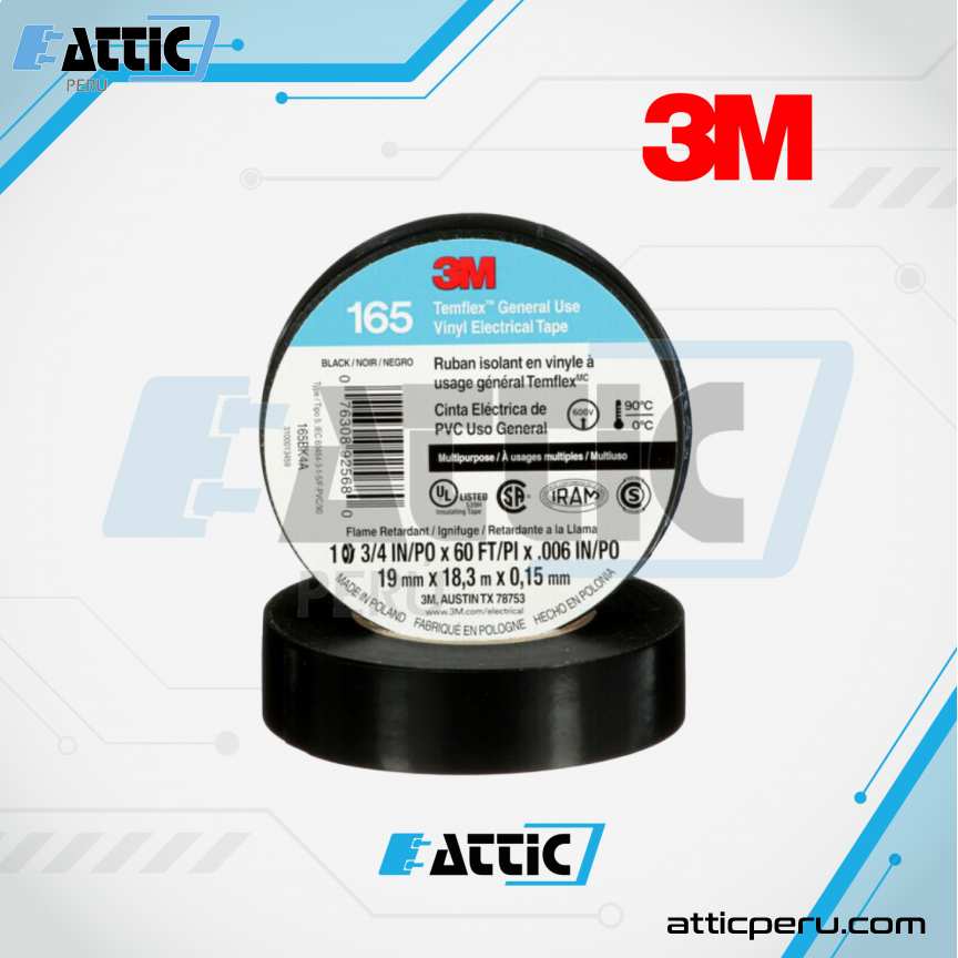 Cinta Aislante 3M TEMFLEX 165 Negra de PVC