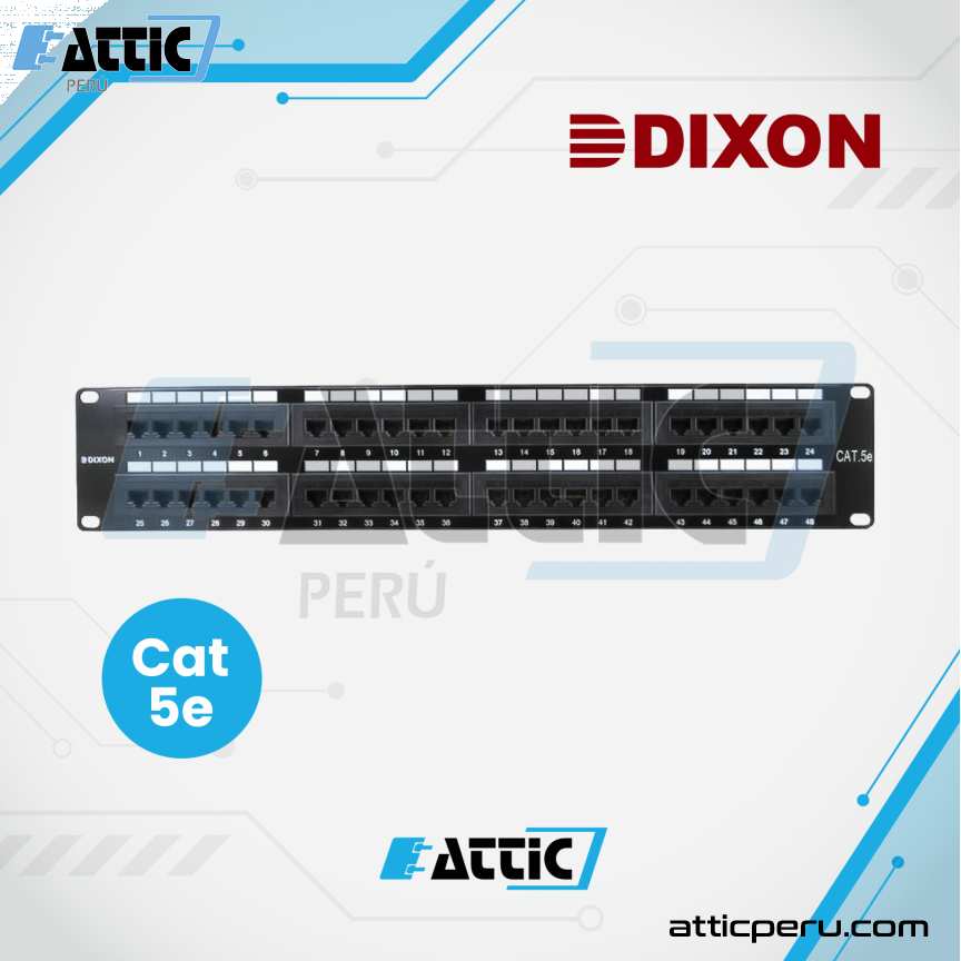 Patch Panel 48P Cat5e Cargado DIXON P48T-K11-CEC/BK