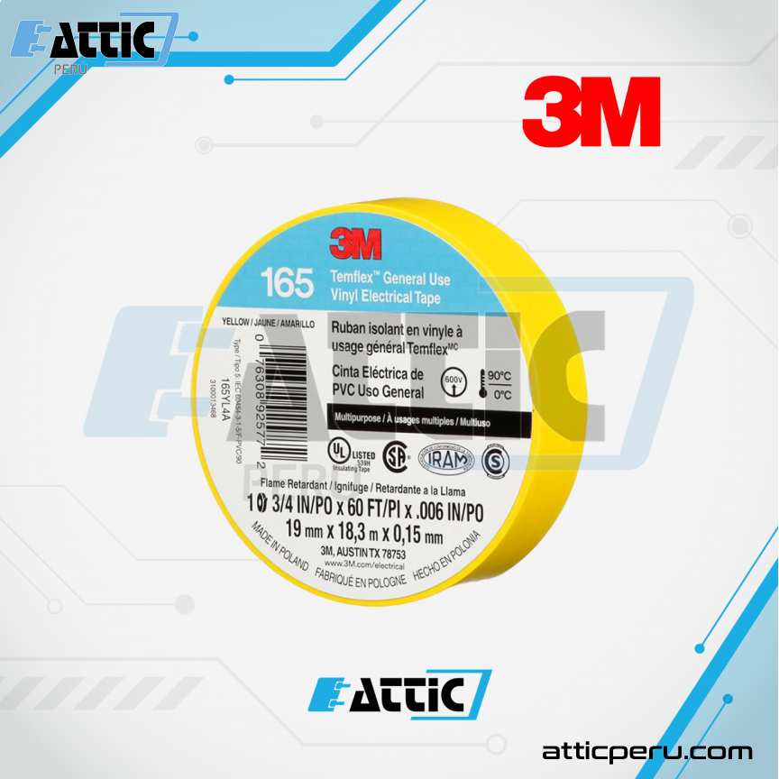 Cinta Aislante 3M TEMFLEX 165 Amarillo de PVC