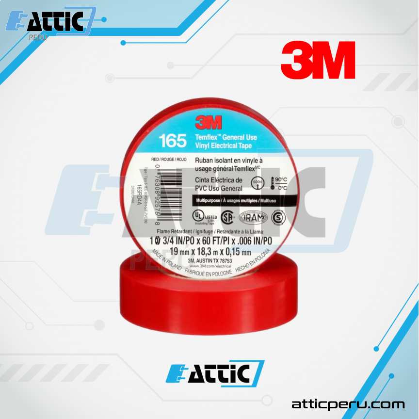 Cinta Aislante 3M TEMFLEX 165 Roja de PVC